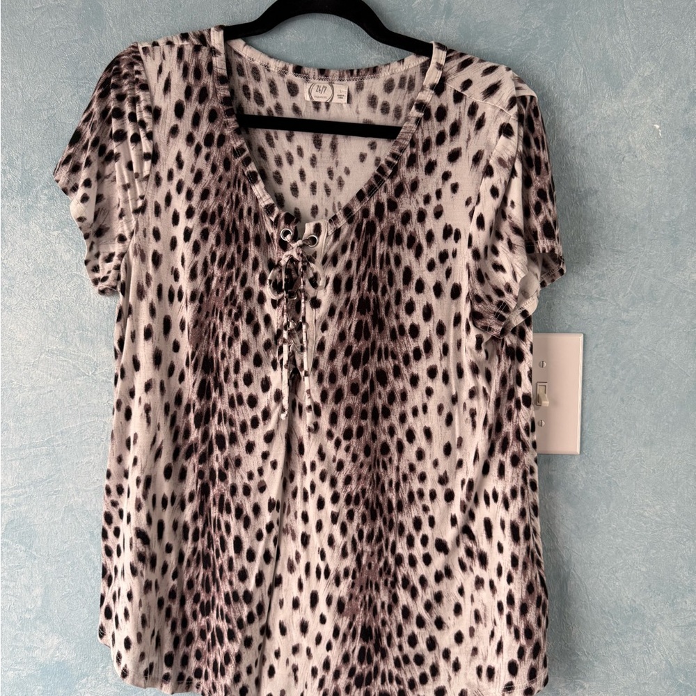 Maurices Black and White Animal Print Lace-Up Top